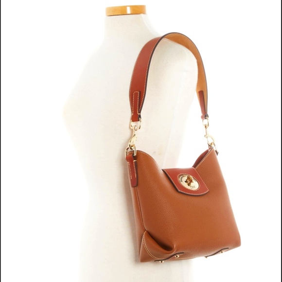 Dooney & Bourke Turnlock Leather Large Sac Caramel - Picture 1 of 16